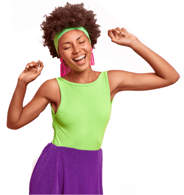 Woman in neon green top dancing